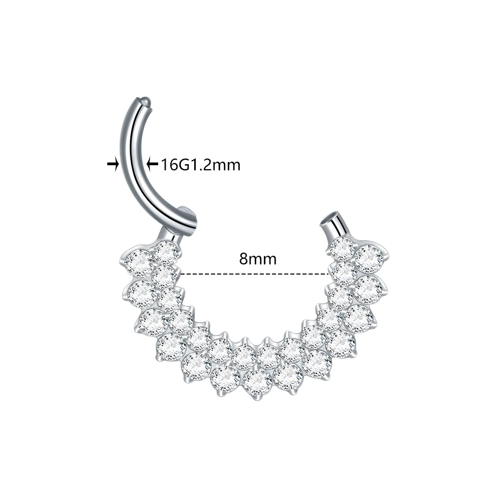 Titanium 16G CZ Hinged Clicker Segment Hoop Ring 8mm CZ Daith Earring Cartilage Conch Tragus Septum Nose Piercing Jewelry 1/5PCS hoop earrings,piercing jewelry,body piercing jewelry,body jewelry,ear piercing jewelry,body piercing earrings