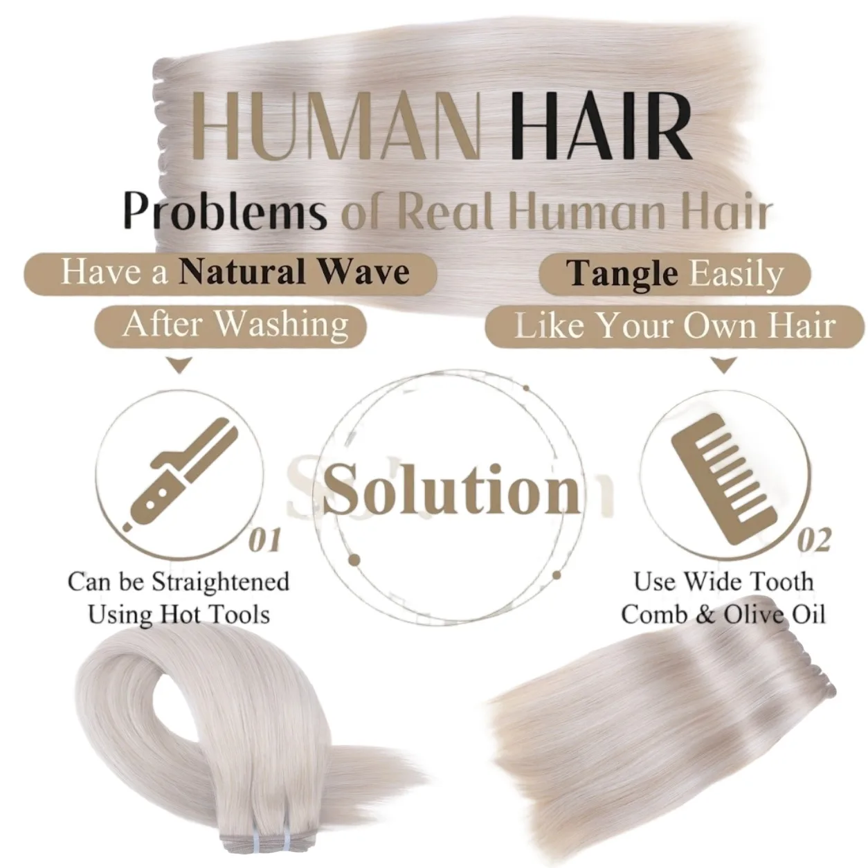 B7-60A # Extension per capelli biondi con riflessi, 100% capelli umani lisci, bundle brasiliani vergini non trattati, doppia trama - immagine 6