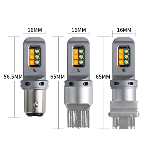 1157 자동차 LED 라이트, 오류 없음, 방향 지시등, DRL, 2 가지 색상 램프, BAY15D, T25, 3157, T20, 7443 Canbus, 흰색, 노란색, 12V 3
