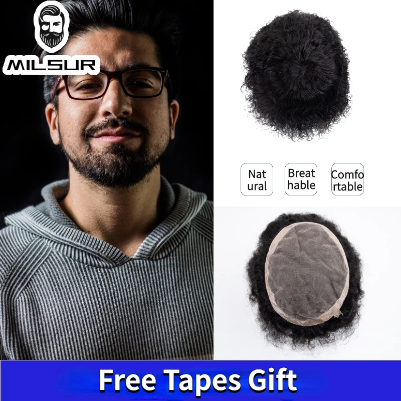 

Water Curly Hair Toupee For Men Mono Hair System Unit Durable Men's Capillary Prothesis 100% Human Hair Man Wigs Natural Wig