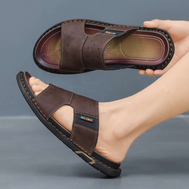 صنادل رجالية بمقاسات كبيرة شباشب جلدية كلاسيكية 20...