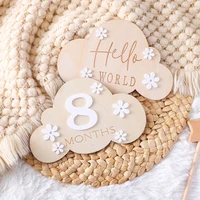 Wooden Baby Month Photography Prop Cloud Shape Record Card Newborn Birthday Gift Milestone Card Souvenir Baby Photo Accessories 5