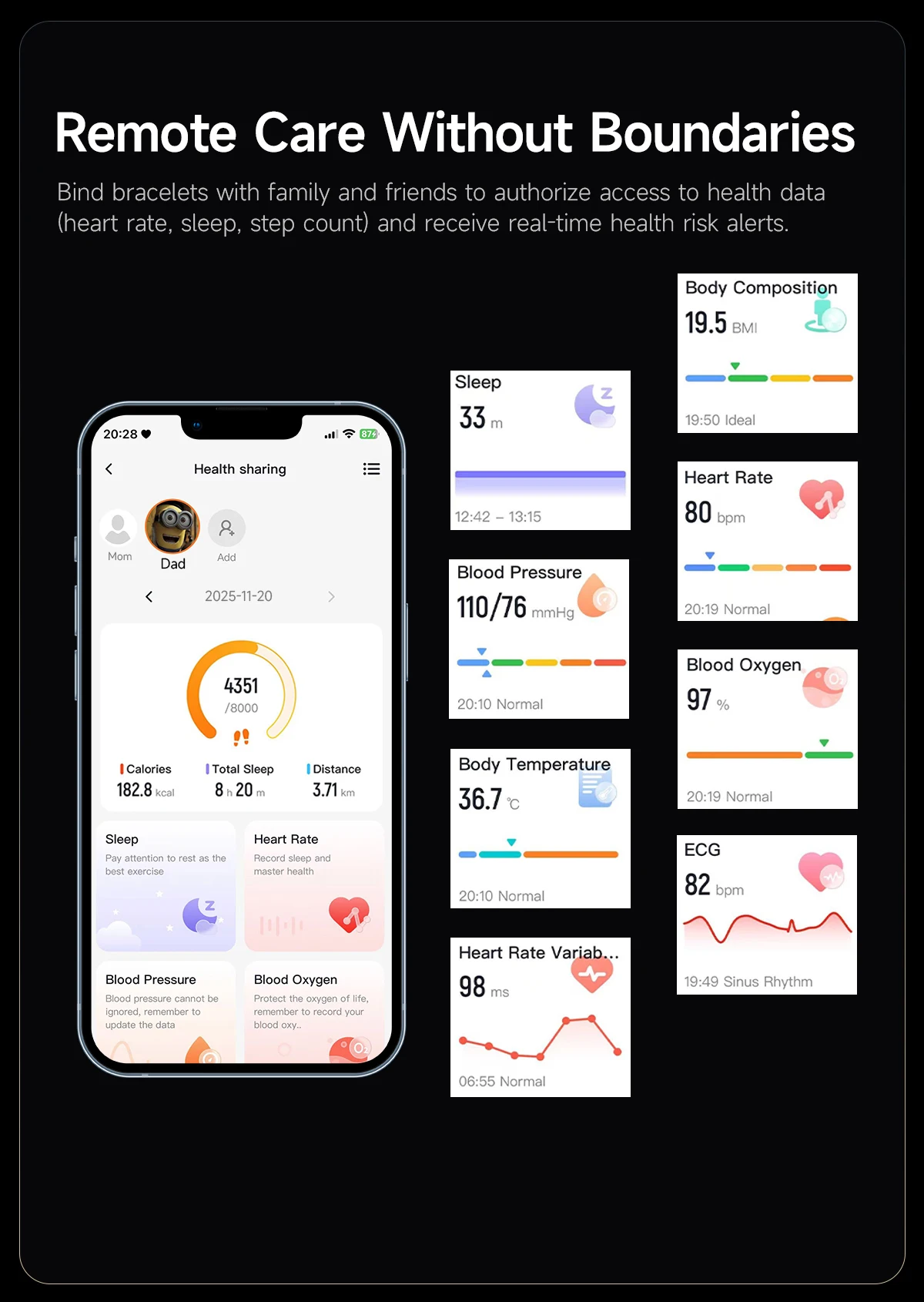 New No Screen Health Bracelet Precise Heart Rate Blood Pressure ECG Monitor Call Reminder Smart Watch Sport Band Fitness Tracker