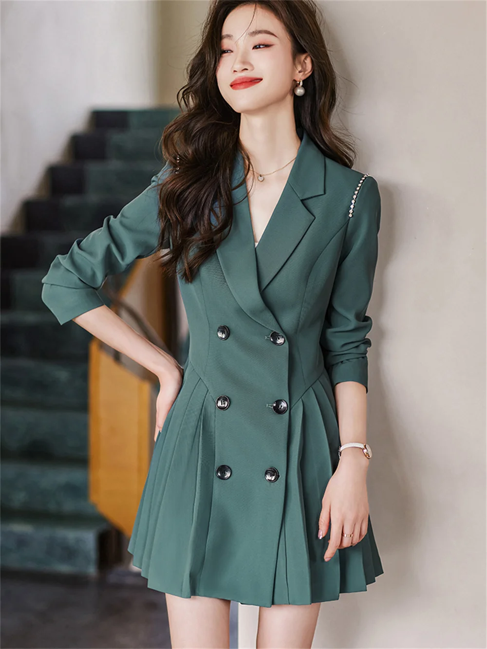 Women Casual Suit Skirt Black Coffee Blue Blazer Office Ladies Long Ruffle Jacket Coat Female Business Work Wear