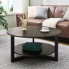 Round Coffee Table with Storage Shelf, Farmhouse Living Room Cocktail Black Metal Legs, Circular Solid Wood Center Tea Table 1