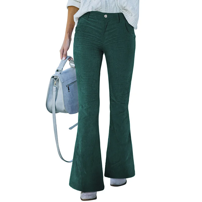Women's Trousers 2023 Corduroy Wide Leg Trousers for Women's Spring and Summer New Style Plain Casual Women's Flared Trousers