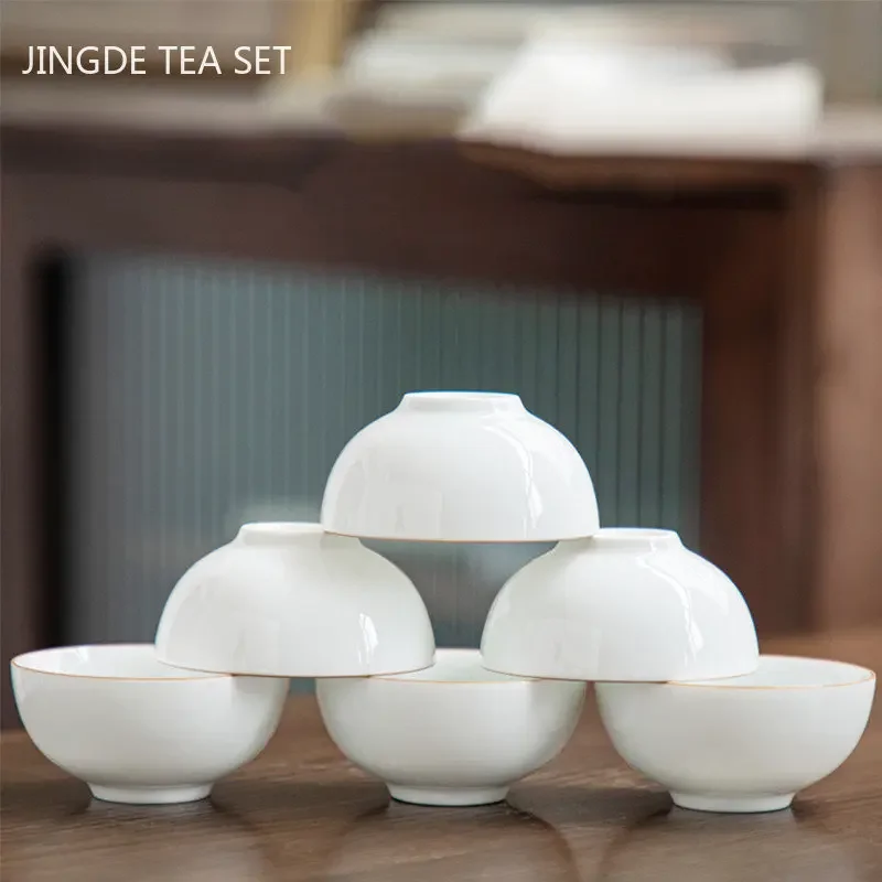 6pcs Chinese Ceramic Tea Cup Set Handmade White Porcelain Tea Bowl Portable Meditation Teacup Tradition Tea Set Master Cups
