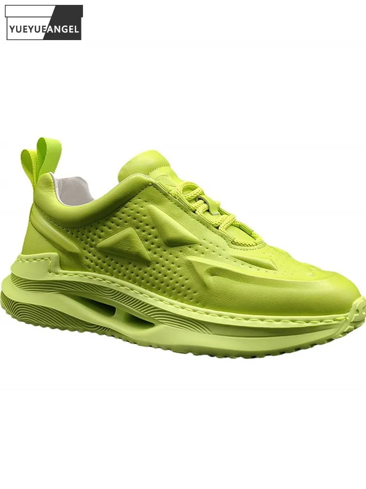 

Fashion Men Hollow Out Breathable Joggers Sneakers High Quality Leather Thick Platform Shoes Casual Trainers Light Weight Shoes
