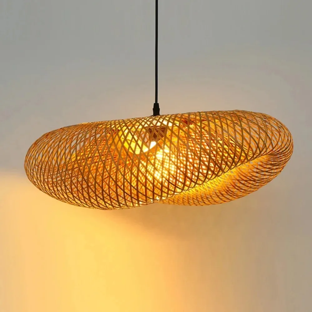LED Pendant Light Chandelier Modern 40-80cm Bamboo Weaving Handmade Hanging Lamp for Dining Room Living Room Indoor Lighting