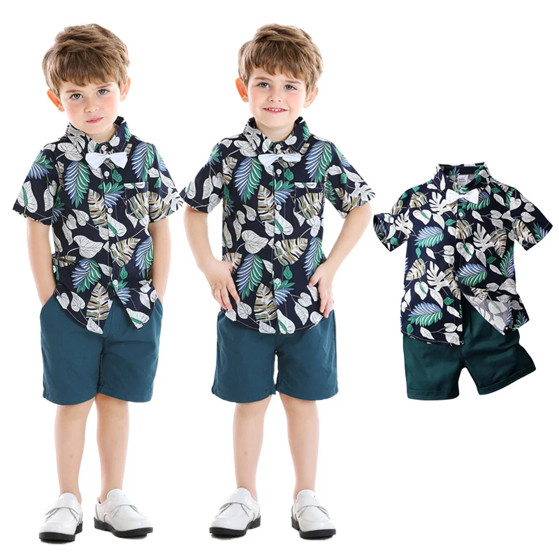 

Summer New Boys Pants Sets Fashion Children Clothes Sets Print Shirt+Casual Shorts Outfit Kids Clothing Boys Short Sleeve Suit