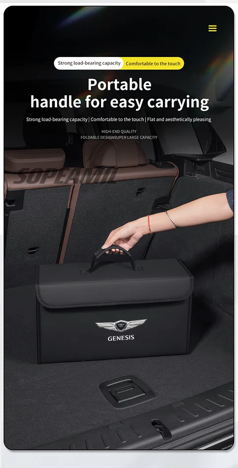 Auto Carbon Faser Leder Stamm Lagerung Box Faltbare Verstauen Aufräumen Tasche Für Genesis G70 G80 G90 GV60 GV70 GV80 GV90 Mint EVG80 – Detail 13