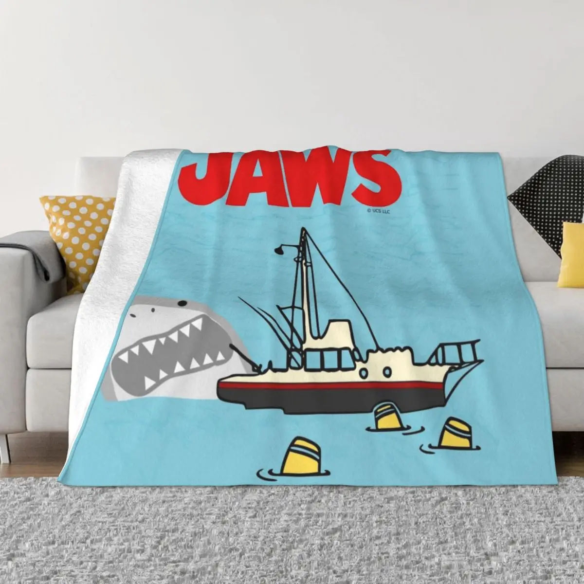 

Jaws Movie Fan Art , Shark Beside Boat , Gonna Need A Bigger Boat Throw Blanket cosplay anime Shaggy Beach wednesday Blankets