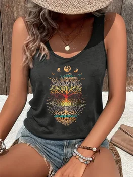 printed Summer women's loose and personalized dream catcher mesh printed vest top T-shirt comfortable sleeveless 1