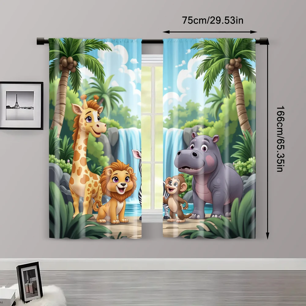 2pcs, Contemporary Curtains Jungle Safari Polyester Woven (without rod) Festive for Living Room, Bedroom, Kitchen, Dining 3