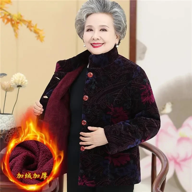 

Elderly Grandma's Winter Jacket Women Cotton Padded Coat Thicken Warm Velvet Corduroy Overcoat Middle Aged Elderly Mother Parkas