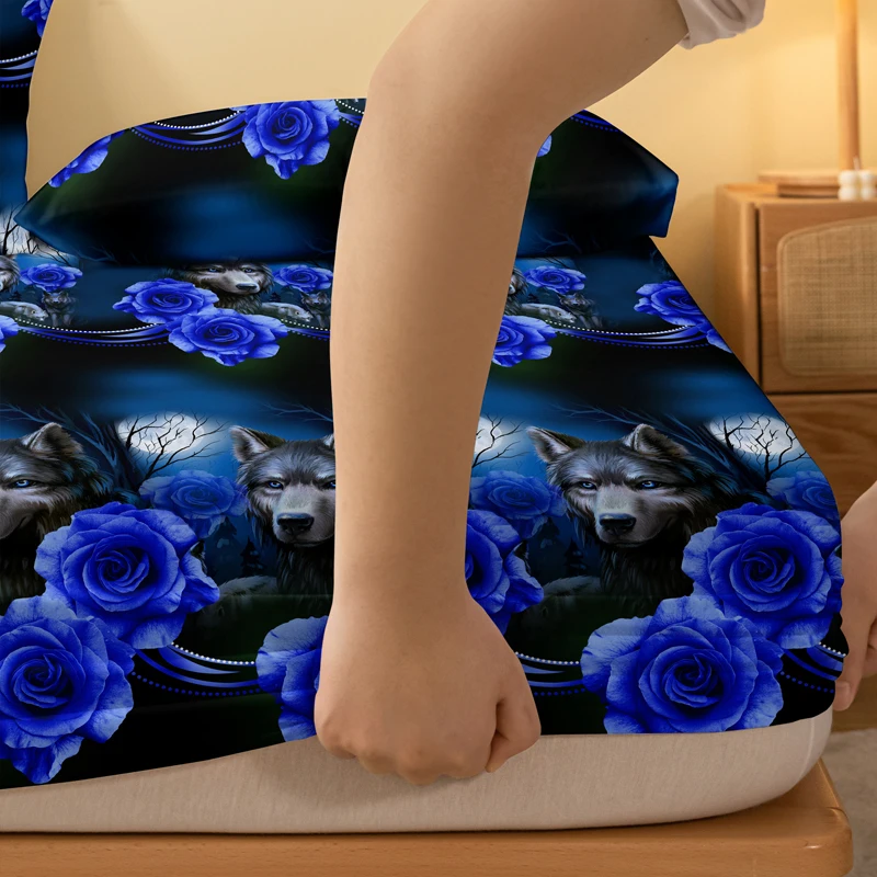 1 Simple modern Plant Flower animal printed matte Fitted Sheet, bedroom printed bed cover, bedding (excluding pillowcases) 4