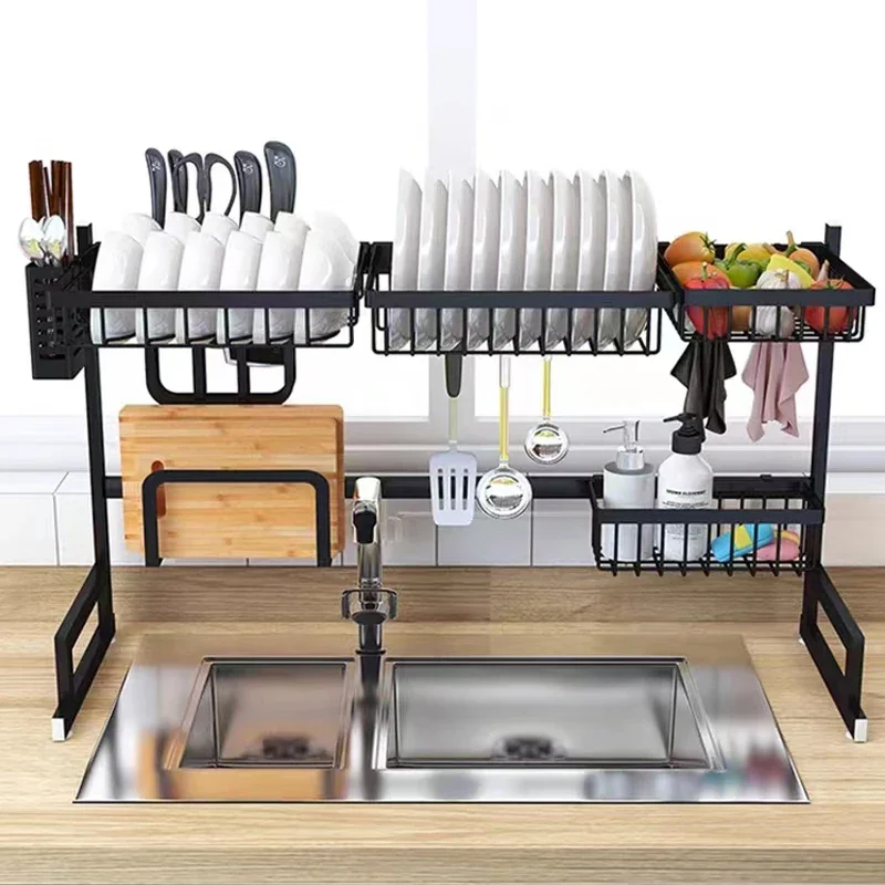

Kitchen Sink Dish Drying Rack Over The Sink Dish Drain Rack Utensil Holder Double Sink Stainless Steel Black Kitchen Storage
