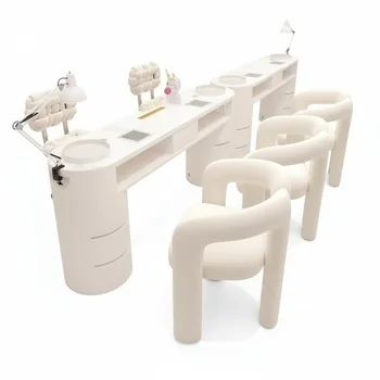 Tavolo per Nail Art, Scrivania per Estetista in Metallo e MDF, con Aspiratore Integrato, Postazione Manicure Singola o Doppia, per Salone di Bellezza