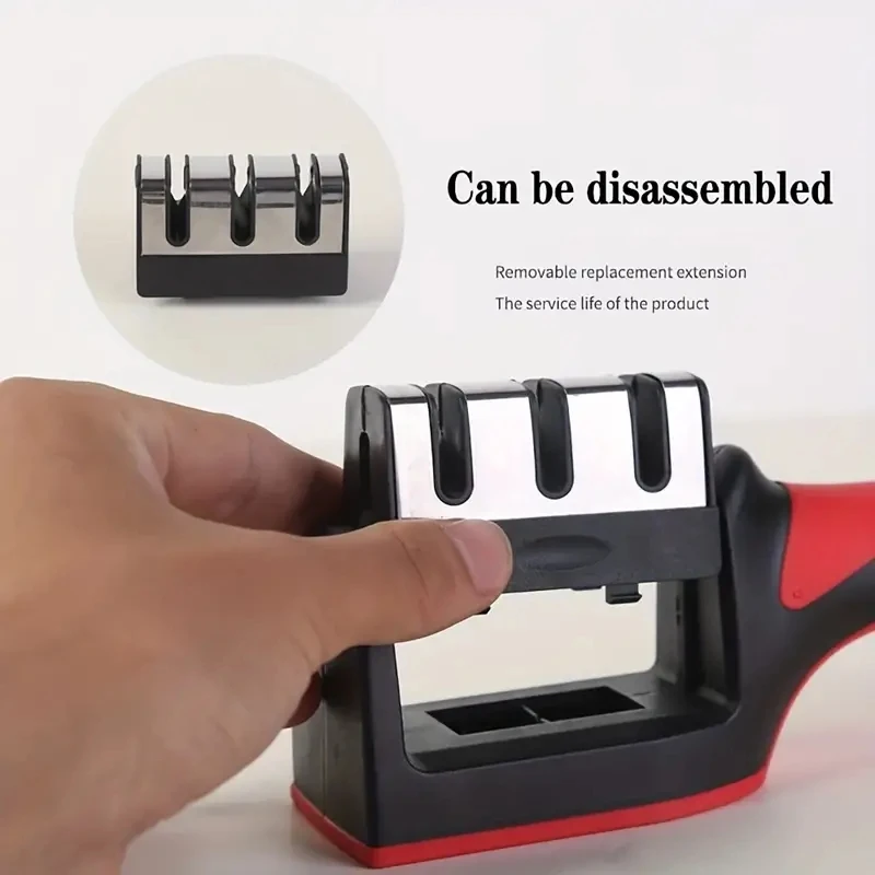 Kitchen 3 Segment Knife Sharpener Household Multi-Functional Hand-Held 3 Purpose Black Sharpening Stone Kitchen Knives Gadget 4