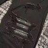 men sparkle sequience patches distressed black jeans 4