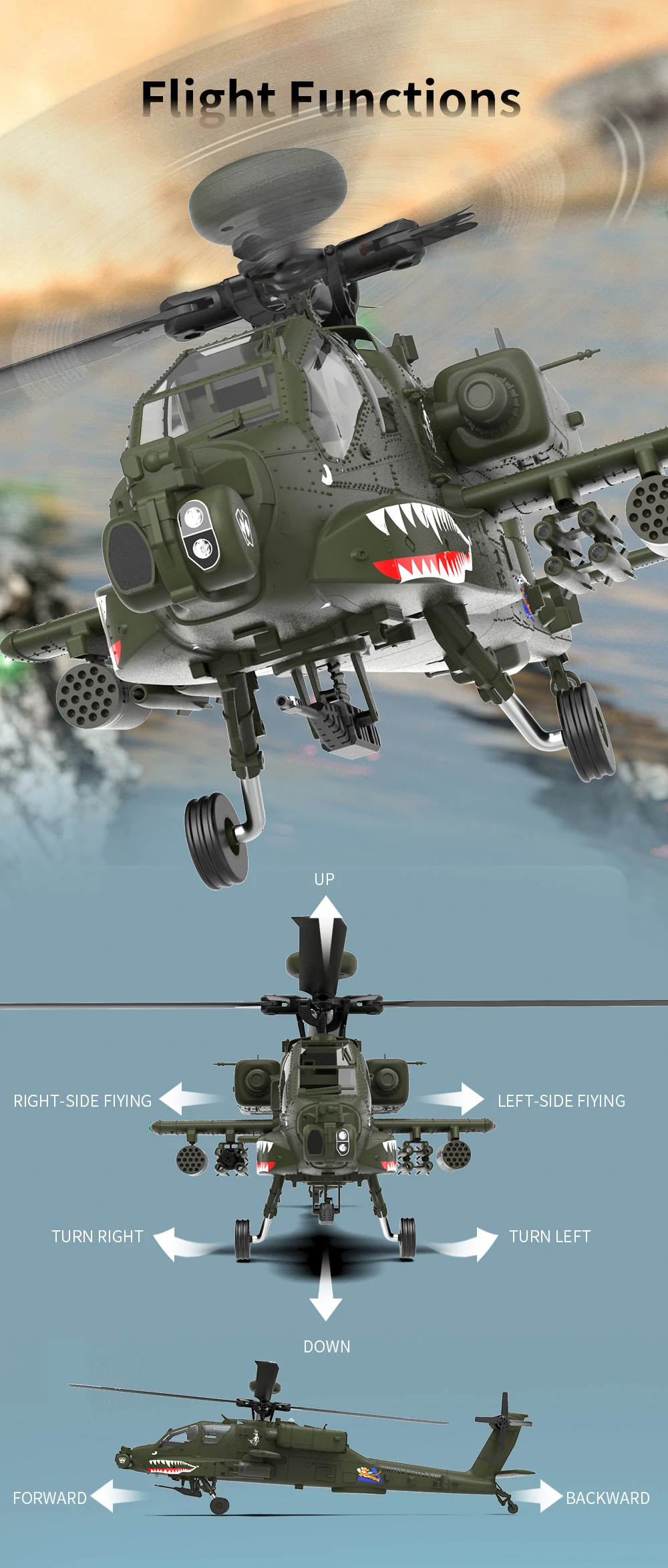 Eachine E250 AH-64 Apache 2.4G 6CH 3D 6-Axis Gyro Dual Brushless Motor 1:32 Scale Flybarless RC Helicopter Compatible With Futaba S-FHSS Protocol