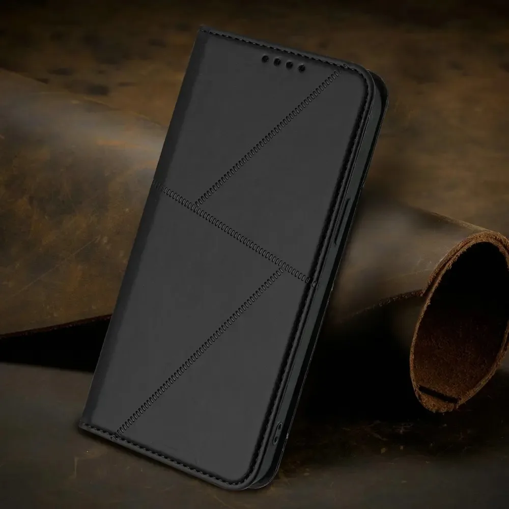 Leather Texture Wallet Case with Magnetic Flip Cover in Elegant Design