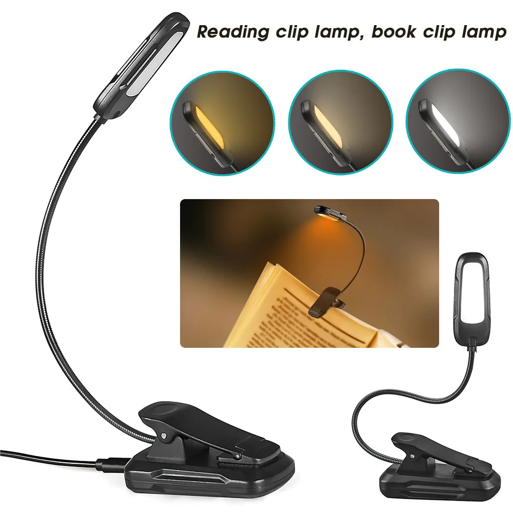 

Мини-флэш-книга, флэш-лампа с USB-зарядкой для чтения, гибкая Регулируемая Настольная лампа с 3 уровнями освещения, лампа с прищепкой