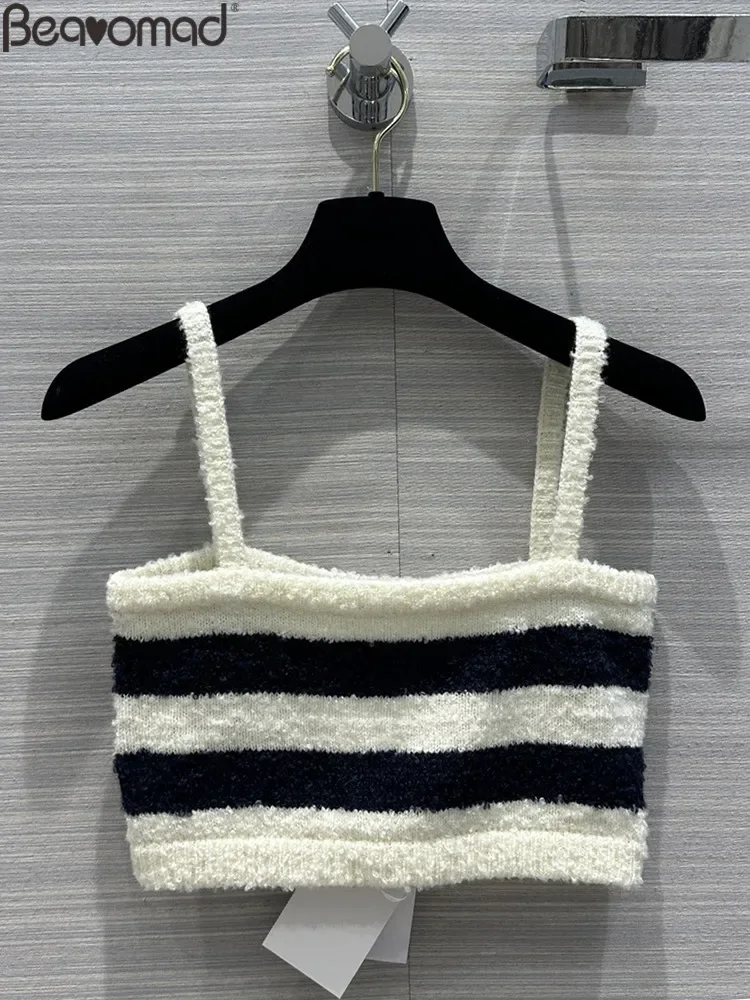 

Модная летняя полосатая трикотажная кофта, женский тонкий сексуальный топ на тонких бретелях