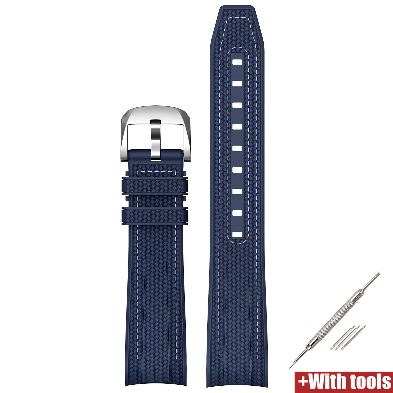 Deluxe Silicone Rubber Watch Strap with Curved End and Quick Release System