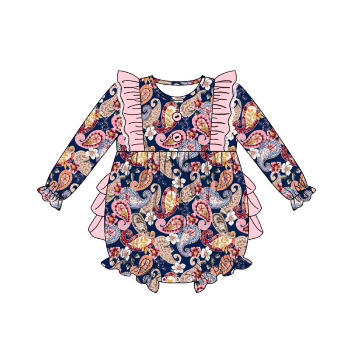 

Pretty Flowers Baby Girl Romper Autumn Ropa Kids Paisley Long Sleeves and Pants Kint Cotton Data Print Toys Children Keyring