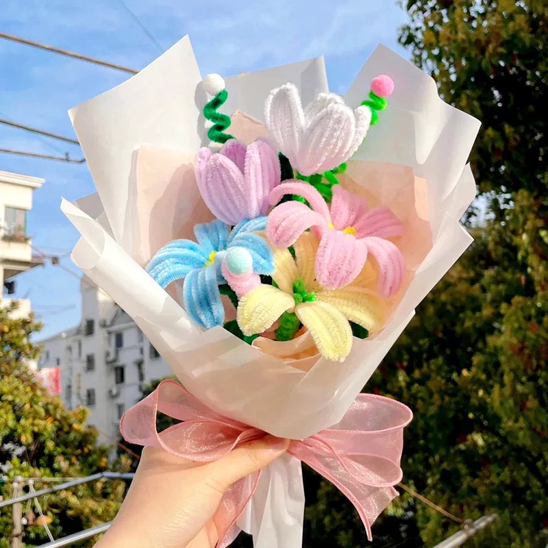 100PCS Colorful Chenille Stem Twisted Rod Wool Root Fluffy Bar Iron Wire DIY Handcraft Twisting Decorations Pipe Cleaners Plush