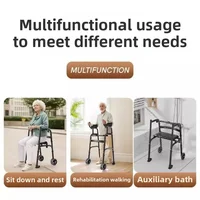 Stand Upright Walkers with Seat for Seniors Elderly Foldable Double Arm Walker Aid Walking Rehabilitation Equipment Crutch Chair 2