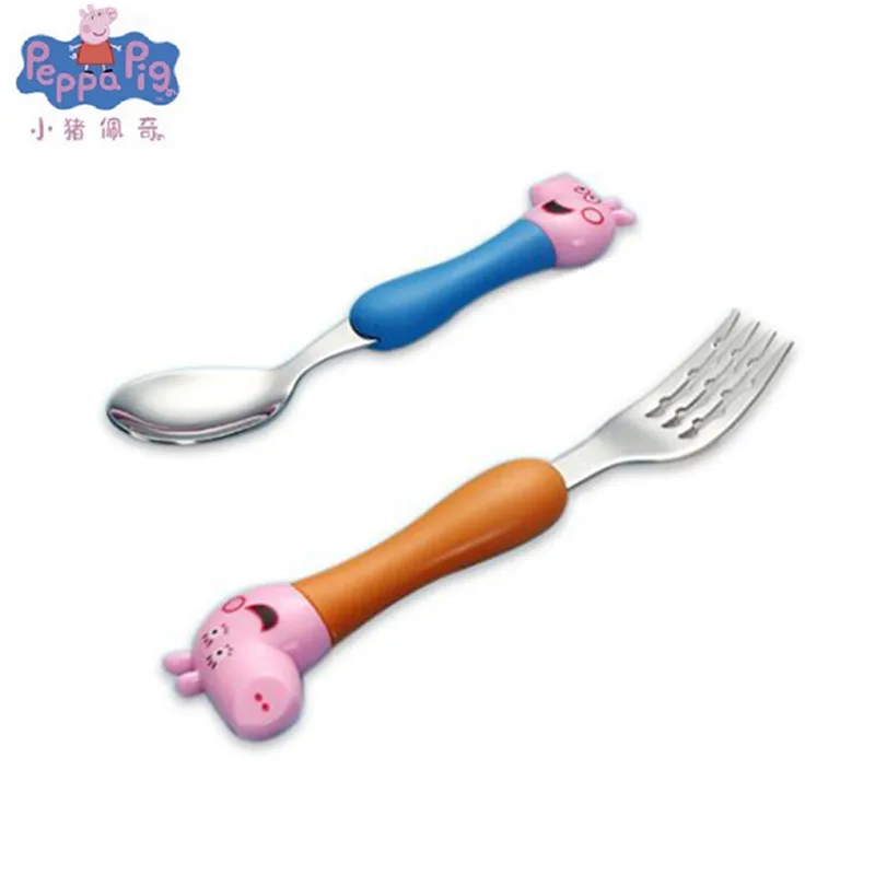 Peppa Pig Fork Spoon Tableware 304 Stainless Steel George Pig Dad Mom Children Playing House Simulated Toys Anime Figure Gifts cartoon toy