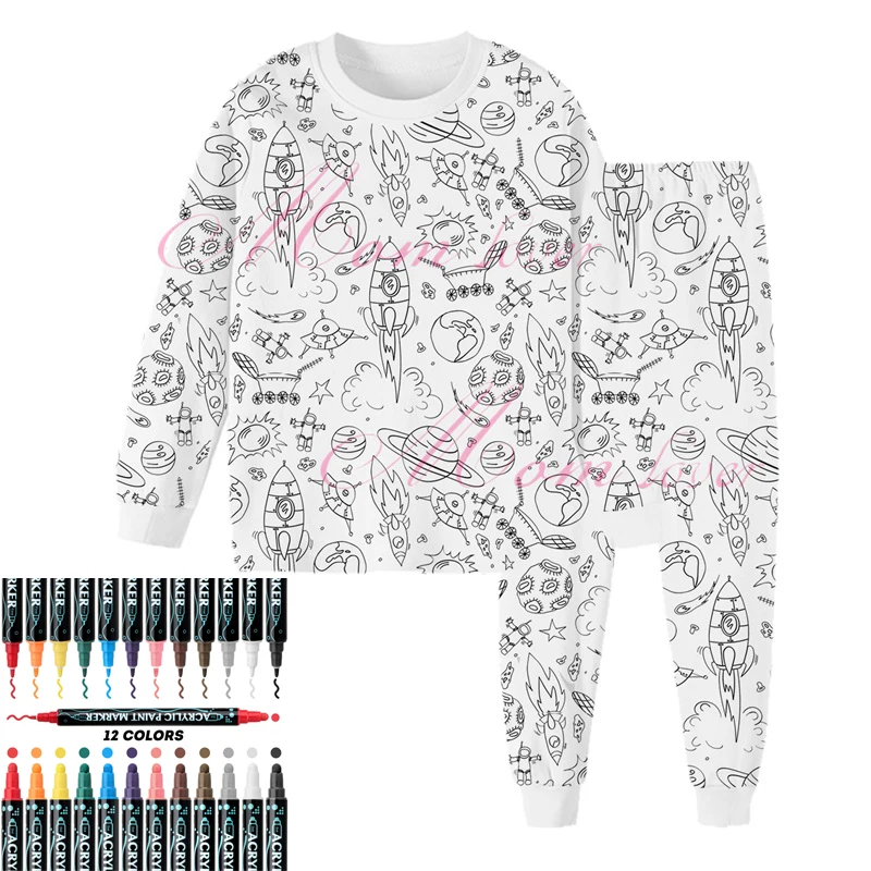 Momlover DIY Pajamas Kids Colorful Pajama Set Kids Art Color Your Own Pajama Handicraft DIY Kid Crafts For With Marker Pen