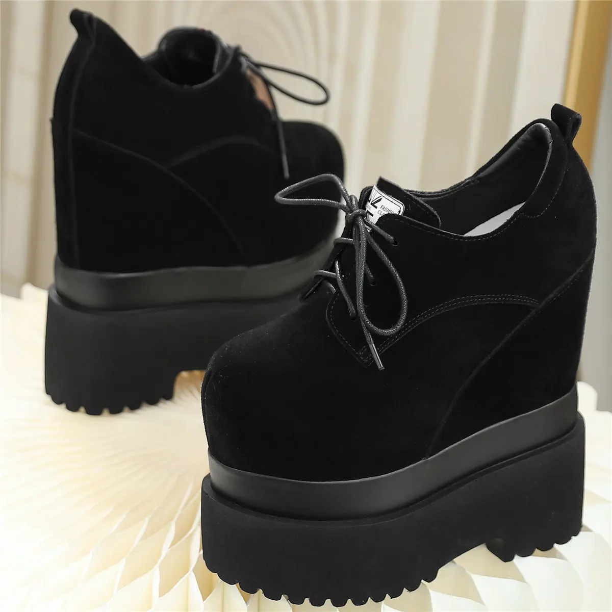 Fashion Sneakers Women Genuine Leather Wedges High Heel Motorcycle Boots Female Round Toe Chunky Platform Pumps Casual Shoes