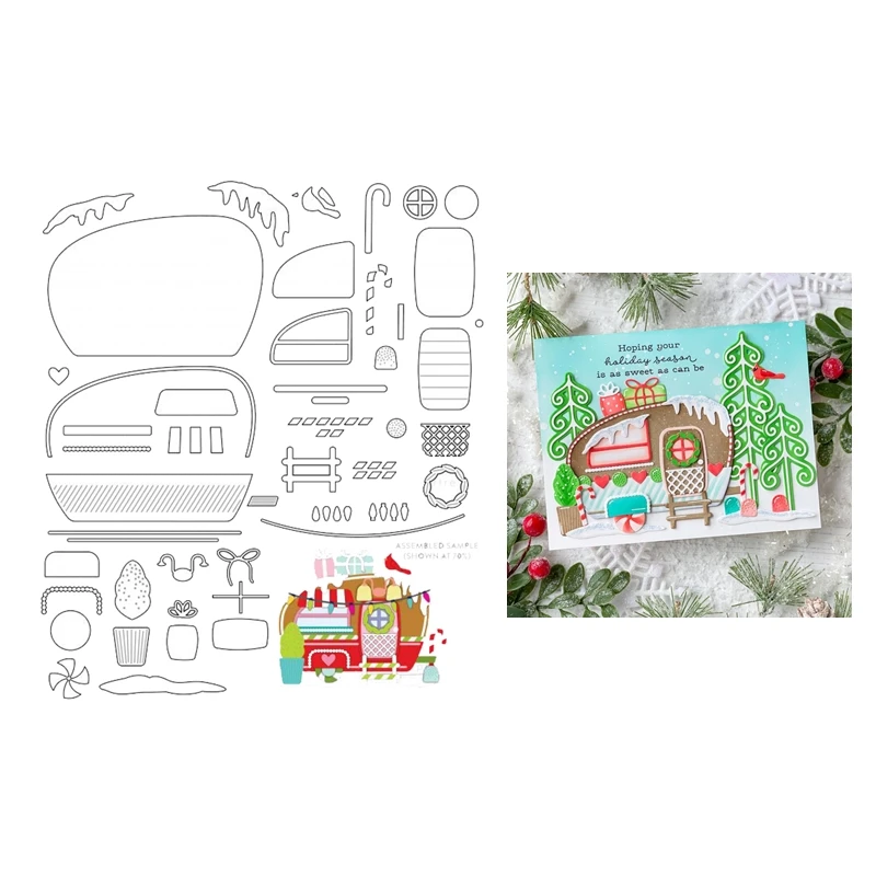 

2022 New Arrival Christmas Gingerbread Camper Metal Cutting Dies Scrapbooking for Paper Making Frames Card Craft no Stamp