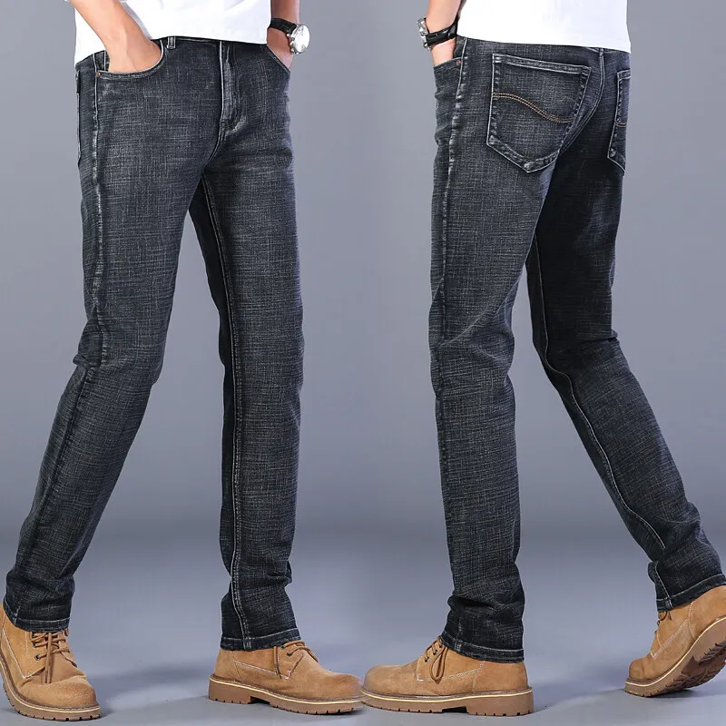 Fashion European American Style Stretch Men Jeans Luxury Men's Denim Pants Slim Straight Deep Blue Gentleman Size 28-38 Slacks 2