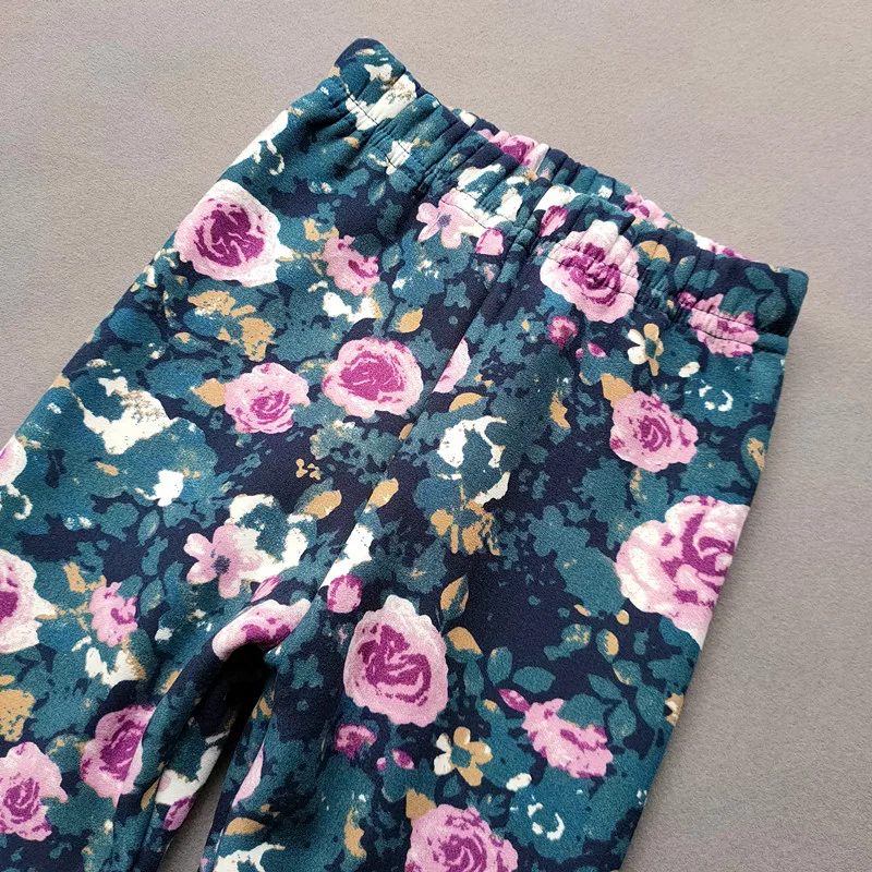 Girls Fleece Lined Floral Leggings 4