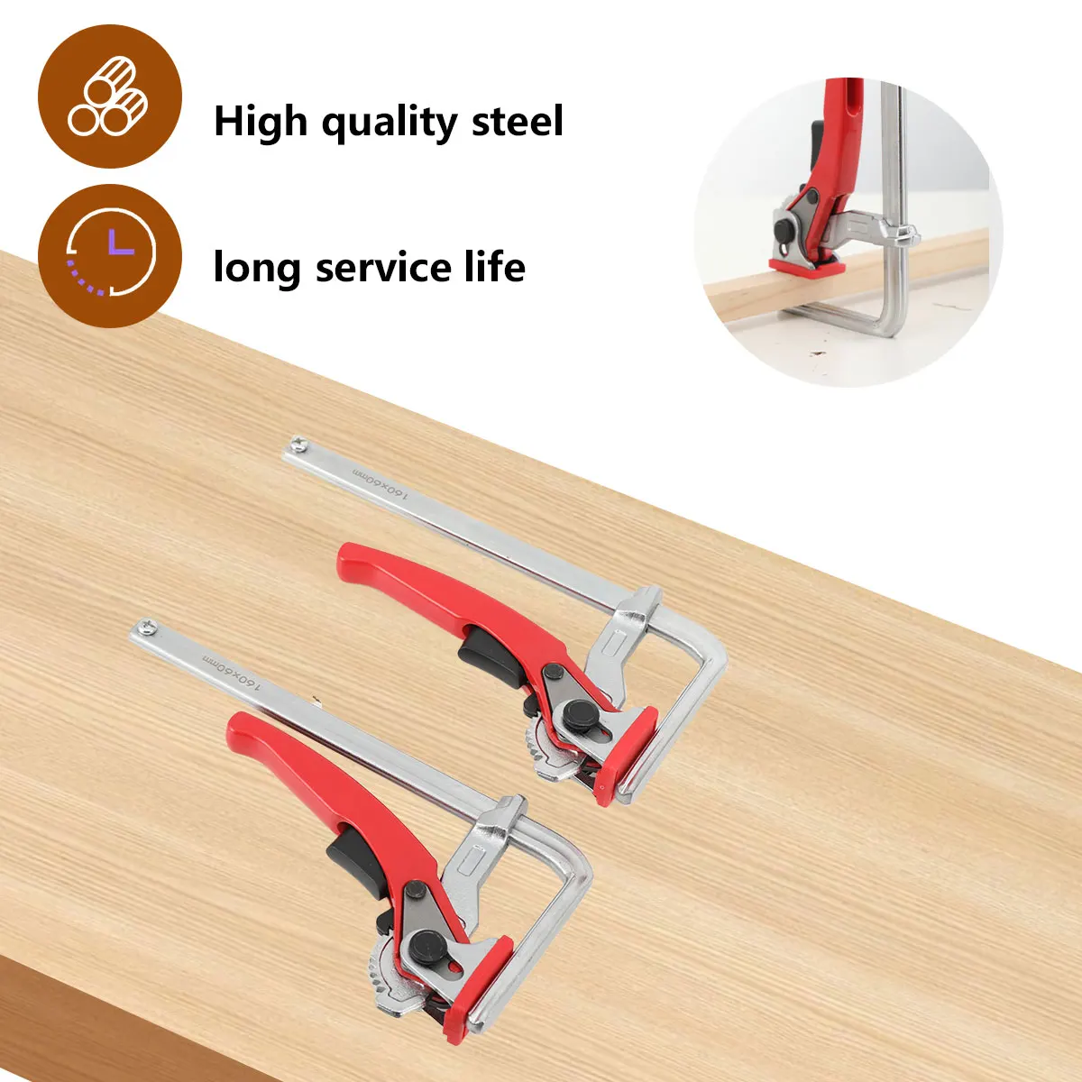 2 Stück Ratschen-Tischklemmen für Holzbearbeitung, Schnellspann-F-Klemmen für MFT und Führungsschienensysteme, Handwerkzeug – Detail 10