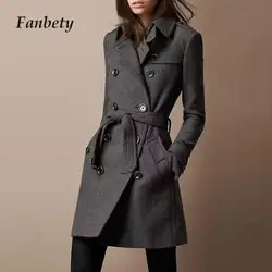 Autumn Winter Double-breasted Wool Coat Casual Solid Color Lapel Lace-up Blazer All-match Ladies Pocket Slim Cardigan Jacket New