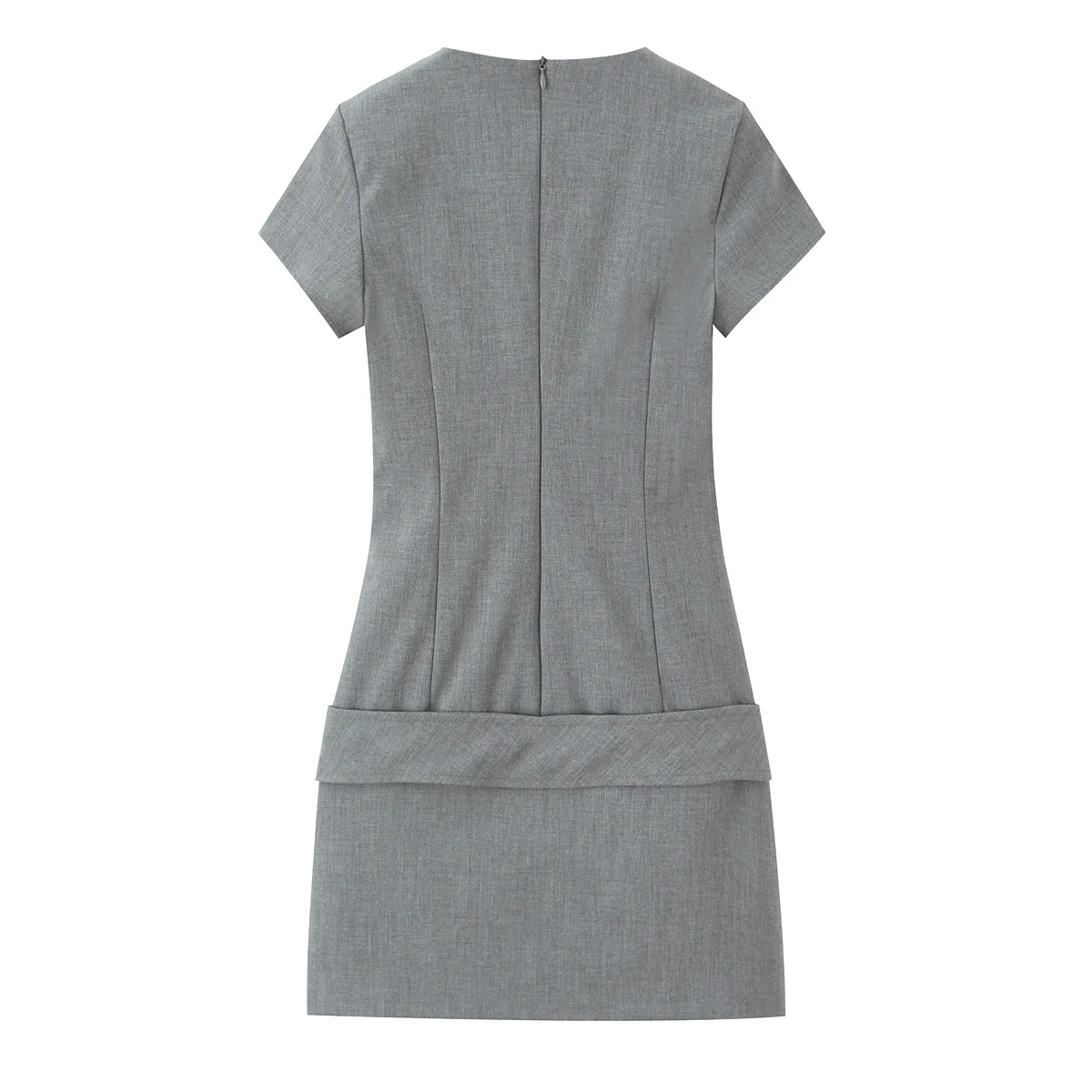 Women's Belted Mini Dress O-Neck Collor Slim Solid Color Back Zipper Spliced Mid-Waist A-Line Dresses Female Autumn Chic Dress