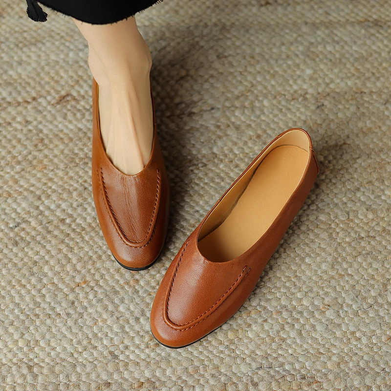 

Туфли женские из мягкой натуральной кожи, базовые лоферы, круглый носок, плоская подошва, Офисная повседневная обувь, размеры 34-39, весна-лето