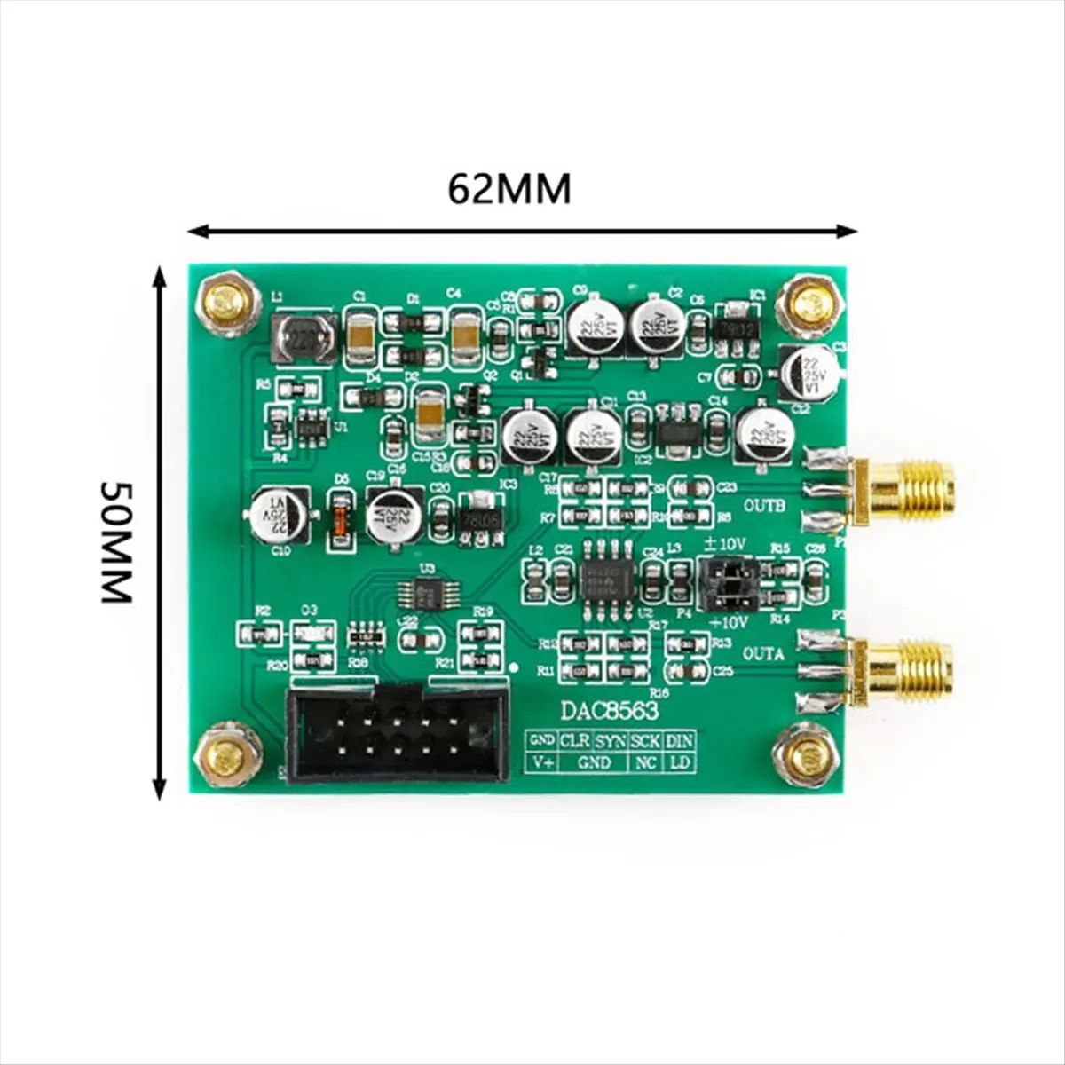 A10I DAC8563 디지털-아날로그 변환 모듈 데이터 수집 모듈 듀얼 16비트 조정 가능 ± 10V 전압 보드