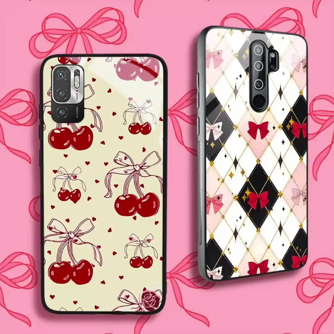 Задняя крышка с бантом и вишней для Xiaomi Redmi Note 12 11 10 9 8 Pro 10S 9S 12C 11S POCO X3 NFC M3 Модный