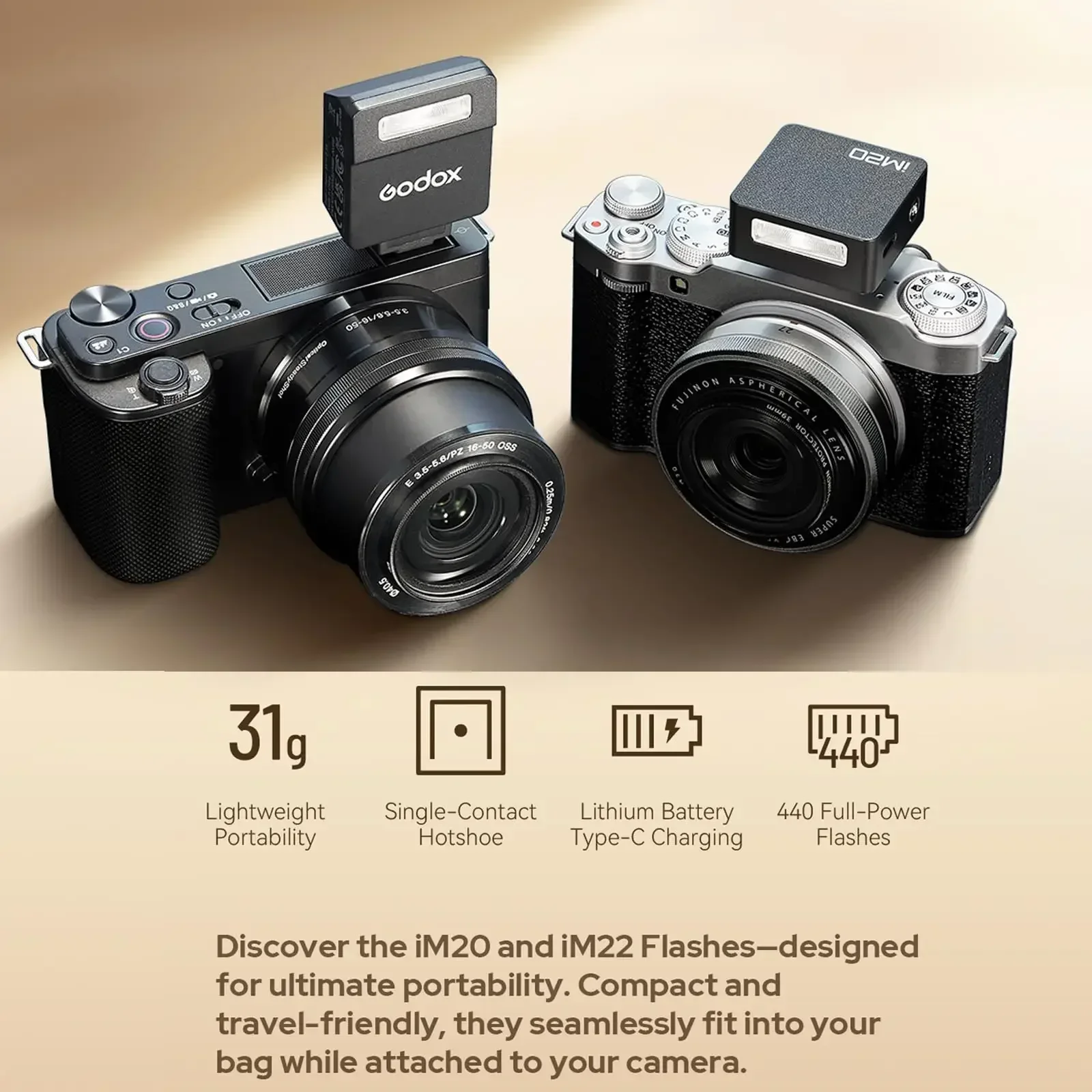 Godox iM20 iM22 iM30 Mini Camera Flash for Canon Fuji f1-230 Olympus Pentax Sony zv1 zve10 Nikon Panasonic Most SLR Cameras 3