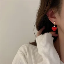 

Red Heart Pendant Golden Ear Button Dangle Earrings Fashion Jewelry Accessories European and American Party Earrings For Woman