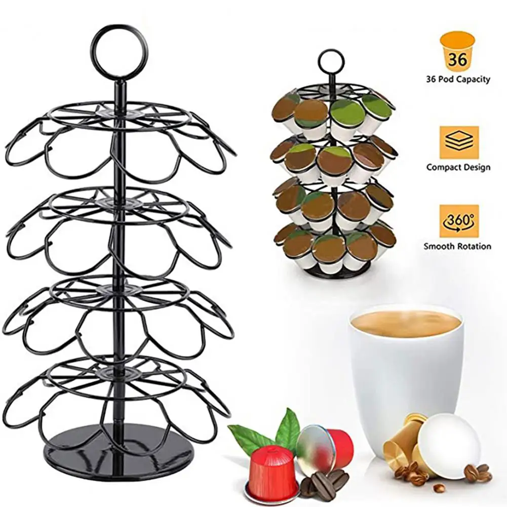 36 Holes Coffee Capsule Rack 360 Degree Rotatable 4 Layers Iron Desktop