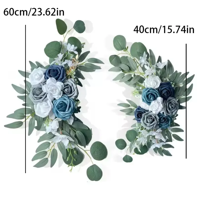 Boho Dusty Rose Blue Wedding Arch Flowers Kit Eucalyptus Garland Drapes Set