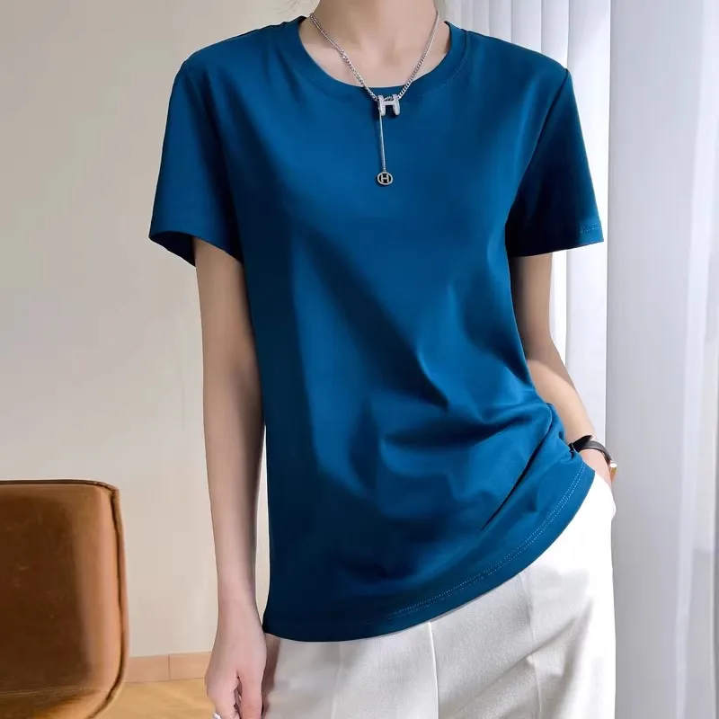 Women T-shirts 2026 Tops Solid Short Sleeve Loose O-neck  Cotton Casual Ladies Shirts Harajuku Korean Summer Woman Tshirts - 6