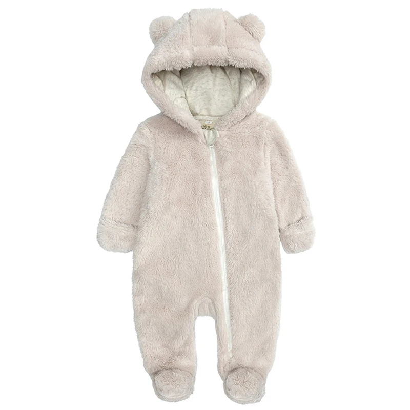 

Winter Baby Romper Thicken Flannel Unisex Baby Girl Clothes Solid Color Hooded Baby Boy Clothes Polyester Newborn Zipper
